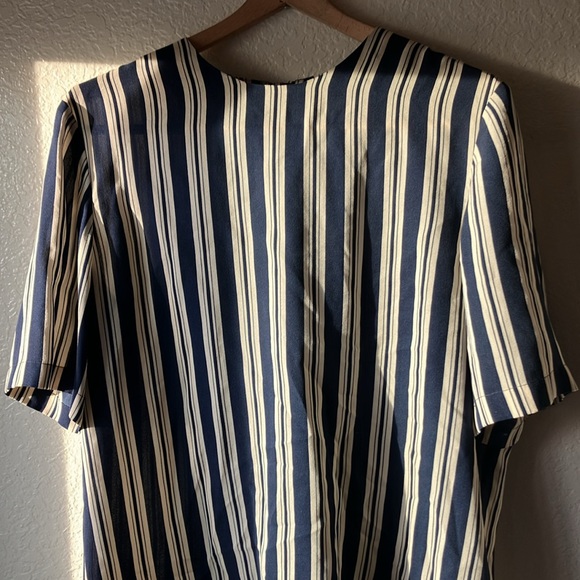 Dana Buchman 100% Silk Navy & Cream Stripes Nautica Mid-Sleeves Blouse womens 14 - Picture 12 of 13